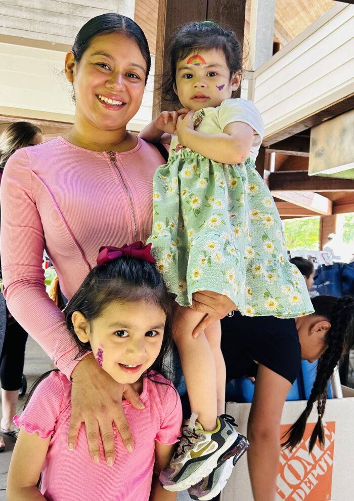 Mother with two small children